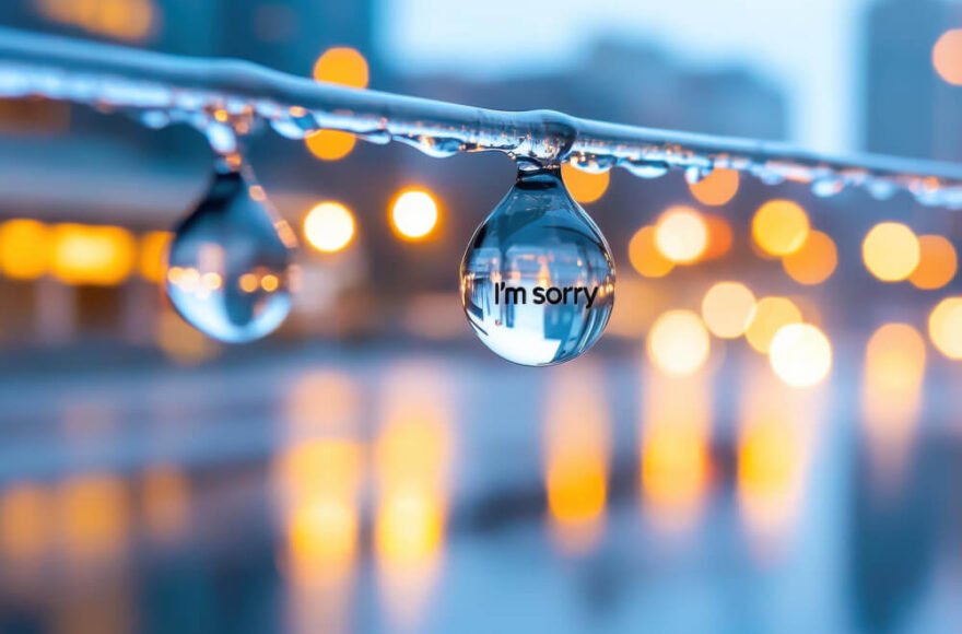 Symbolic image of forgiveness with “I’m sorry” inside a raindrop