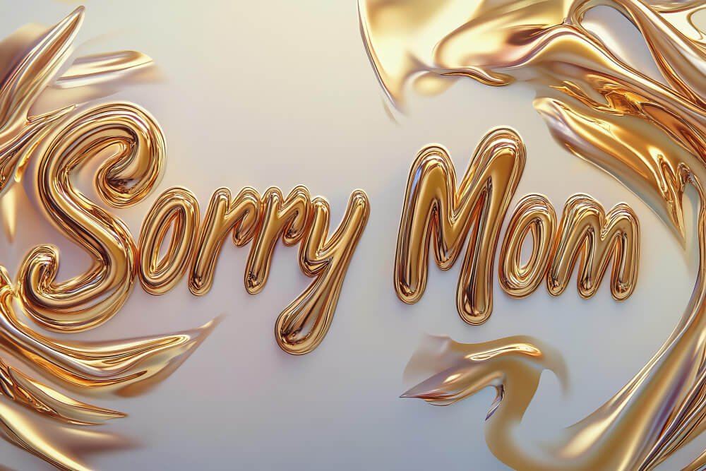 Golden 3D text reading “Sorry Mom,” representing apology, reconciliation, and healing family relationships