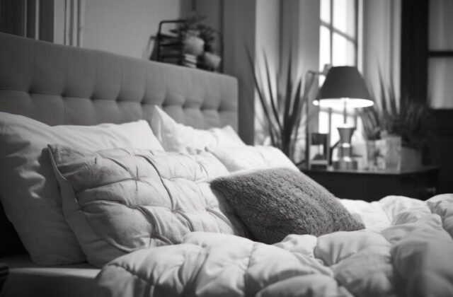 Monochrome bedroom — symbol of grief insomnia