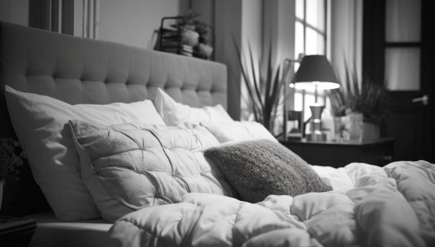 Monochrome bedroom — symbol of grief insomnia