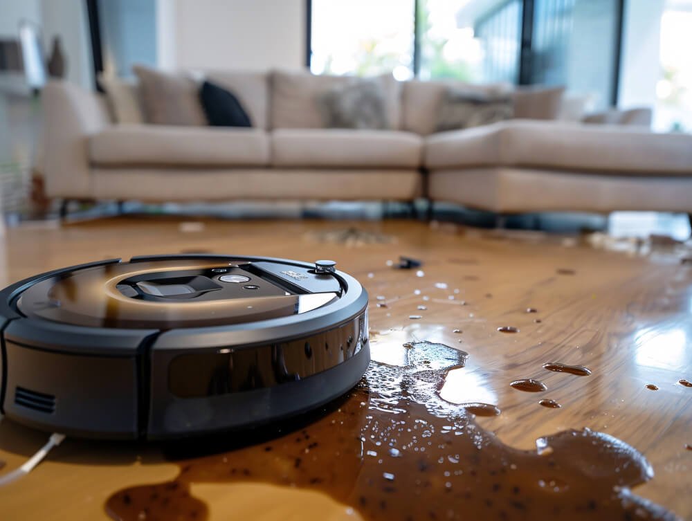 Vacuum cleaner failing to clean up spilled mess reflecting how grief leaves people feeling stuck despite efforts to move forward.