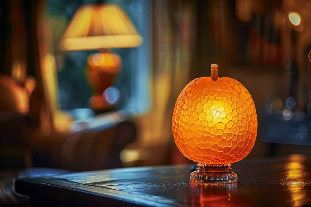 Amber memorial light in a quiet home, symbolizing grief, remembrance, and the first empty chair after loss.